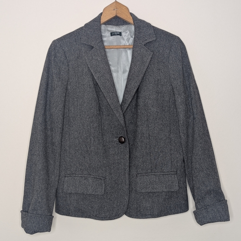 J. Crew Women’s Wool Blend Charcoal Gray Herringbone Blazer Size 8 Style 17398